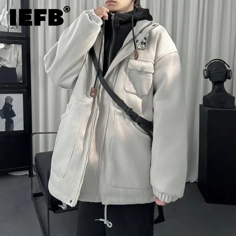 IEFB Niche Design Men's Padded Jackets Casual Fake Two-piece Hooded Drawstring Contrst Color Design Loose Male Coats Tide 9C8492