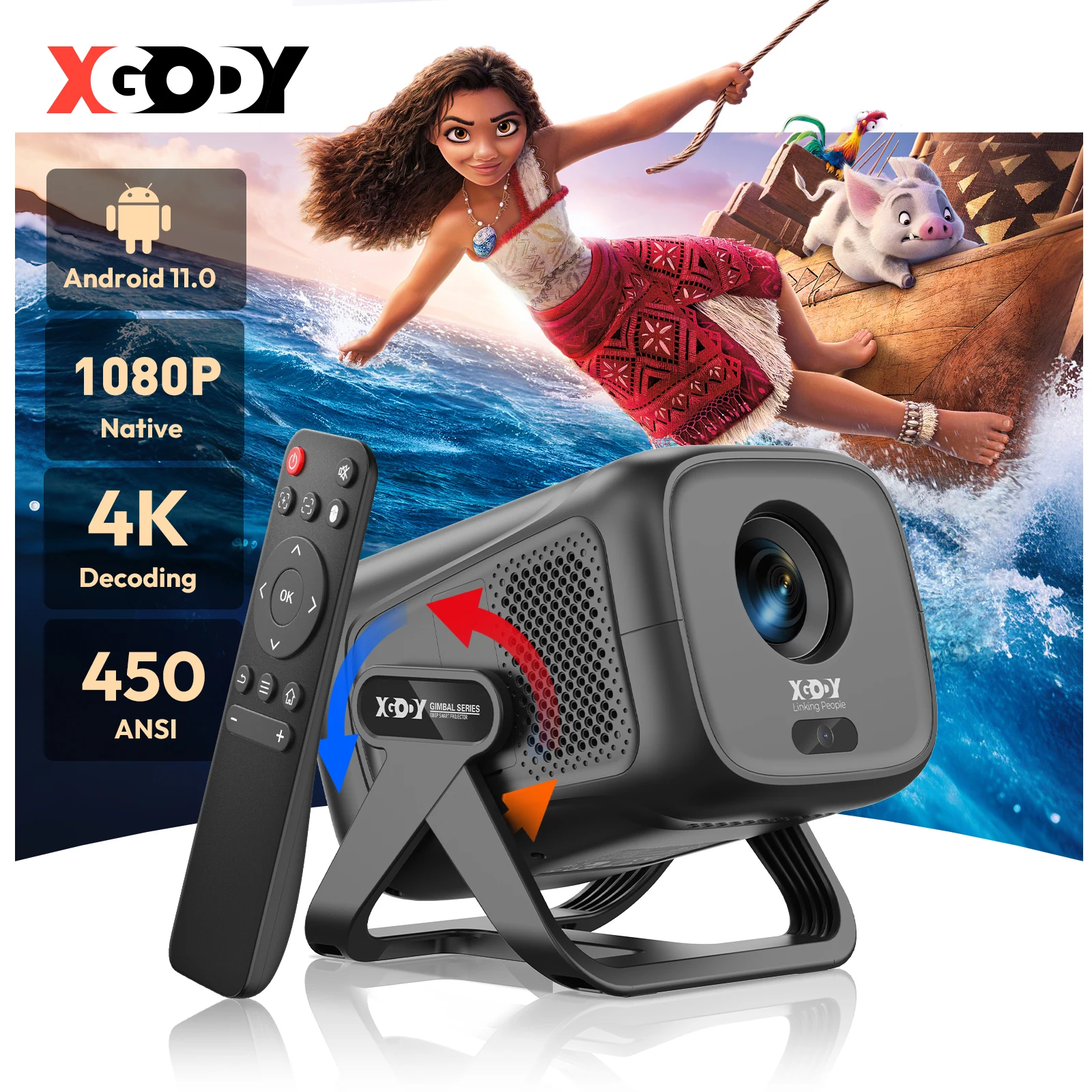

XGODY Projector 4K Beamer Android 11.0 Native 1080P Autofocus 300ANSI Dual Wifi Bluetooth Home Theater Cinema