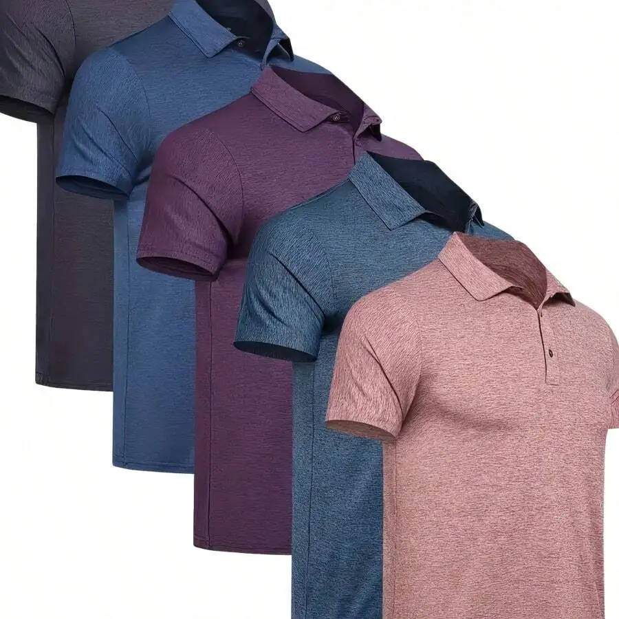 5pcs Mens Quick Dry Short Sleeve Shirt Breathable Performance Casual Workout Top