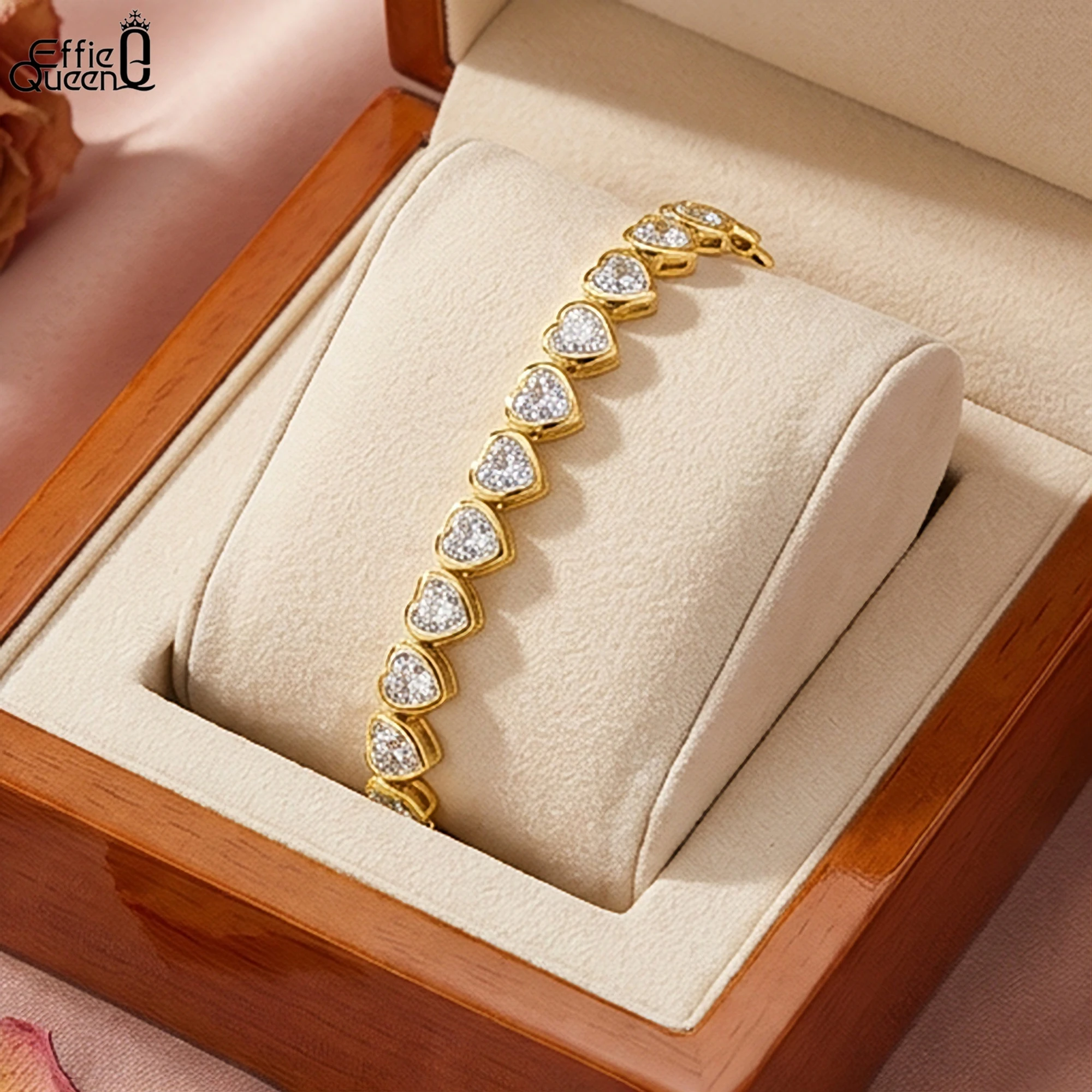 

EFFIE QUEEN D Color Full Tennis Bracelet for Women Men 925 Sterling Silver Heart Shape Hand Chain CZ Party Fine Jewelry SB165