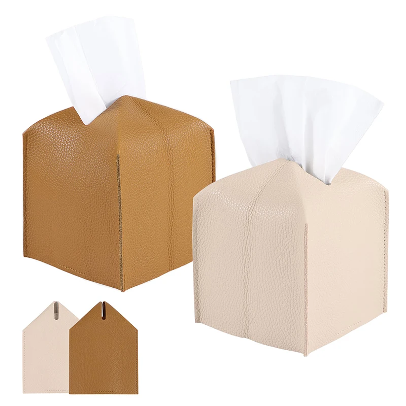 PU Leather Tissue Box Napkin Paper Box Holder Square Decorative Tissue Storage Box Suitable For Automotive And Home Decoration