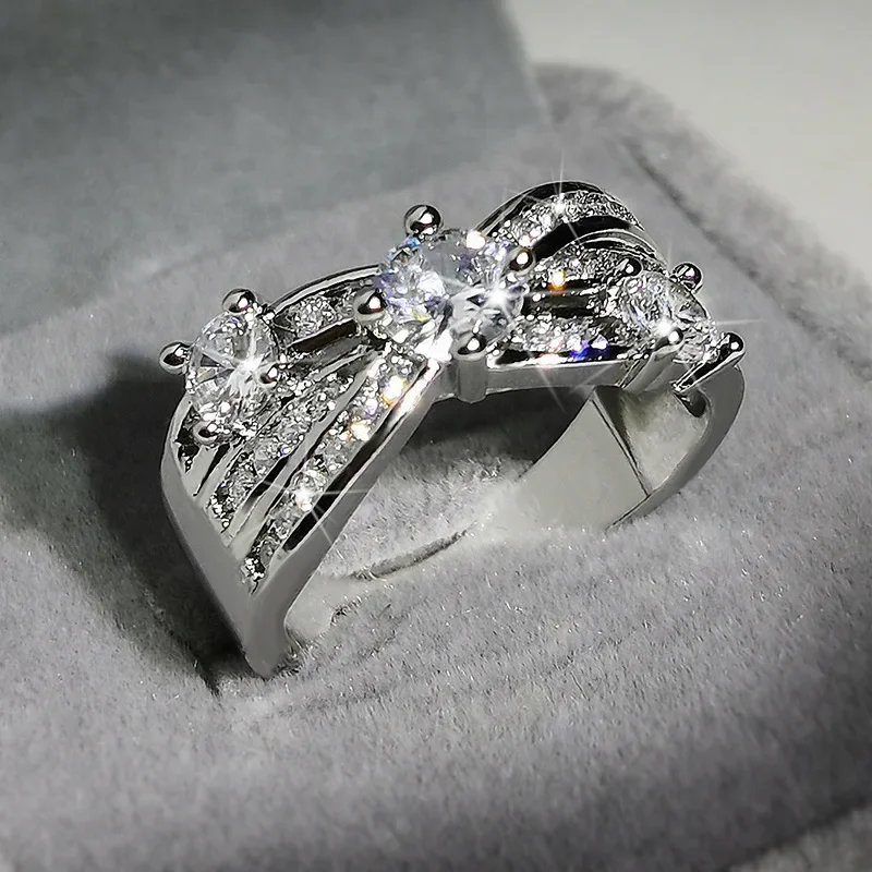 

Exquisite Wedding Jewelry 925 Sterling Silver Rose Flower Stackable Finger Rings for Women Dazzling Clear Zircon Jewelry Anel