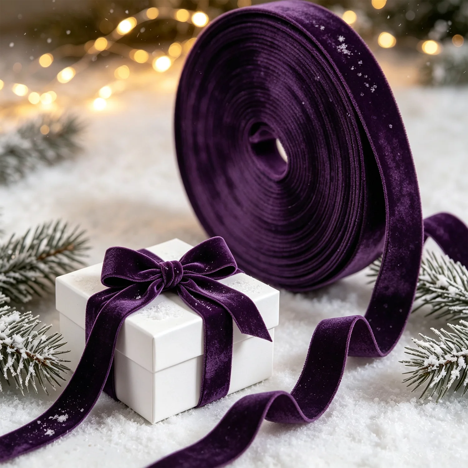Deep Purple Velvet Ribbon, Which Creates a High-End Christmas Atmosphere with Bow Decorations, Flower Garlands, and Gift Straps