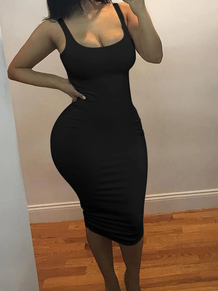 AliExpress ฤดูใบไม้ผลิฤดูร้อนแฟชั่นเซ็กซี่ Tank Top ชุดยุโรปและอเมริกา Plus ขนาดผู้หญิงแขนกุด Midi ชุด