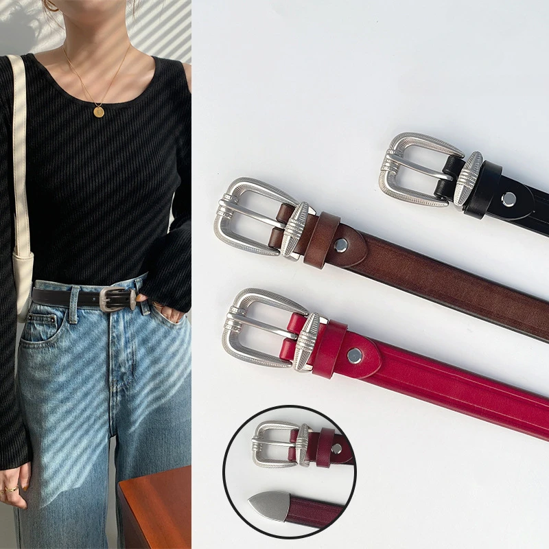 Top Layer Cowhide Retro Genuine Leather Women's Needle Buckle Belt Casual Pants Jeans Decoration High-end Feeling Belt