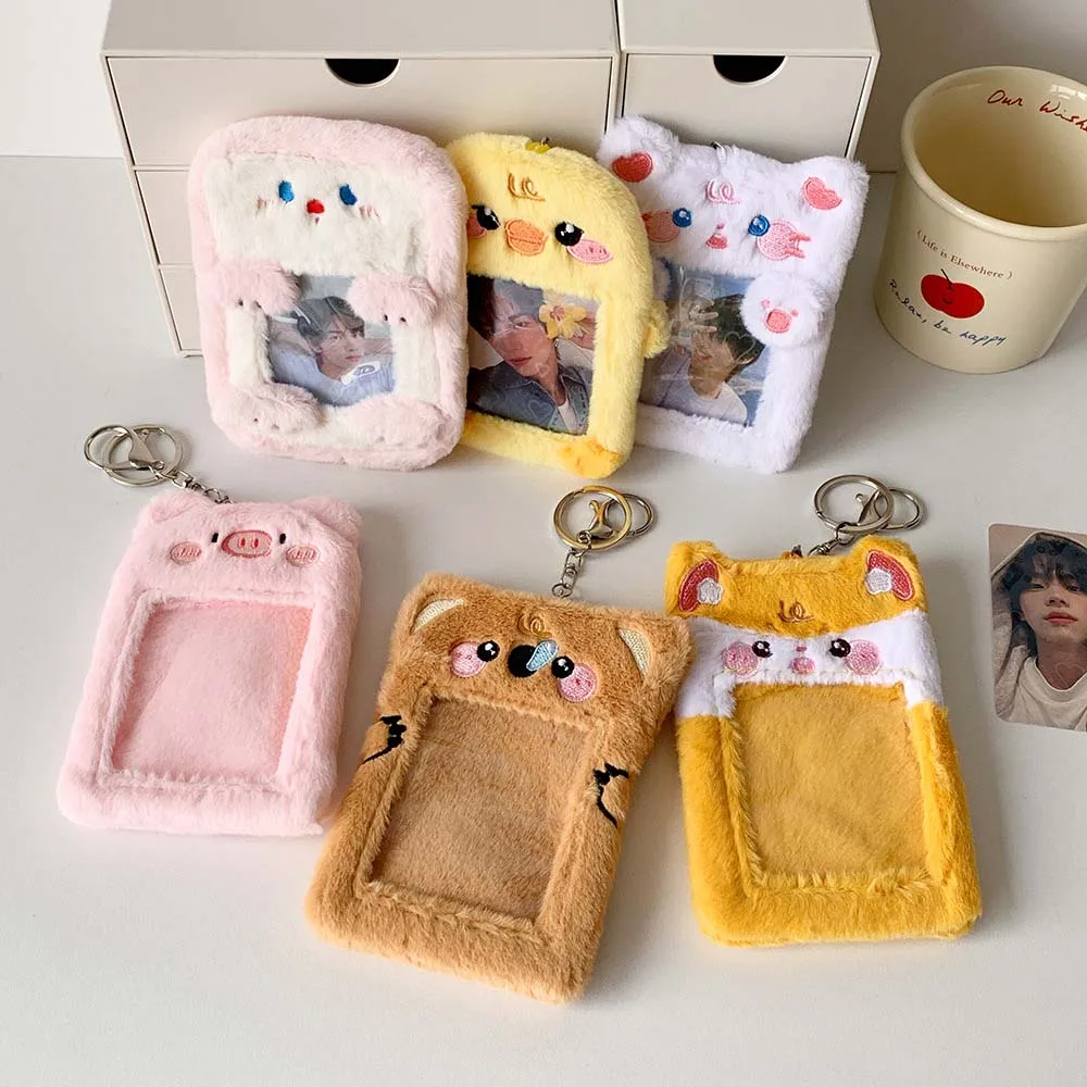 

Korean Style Idol Cartoon Photocard Holder Card Sleeve Cat Pig Yellow Duck Bear Plush Animal Card Cover Ins Animals