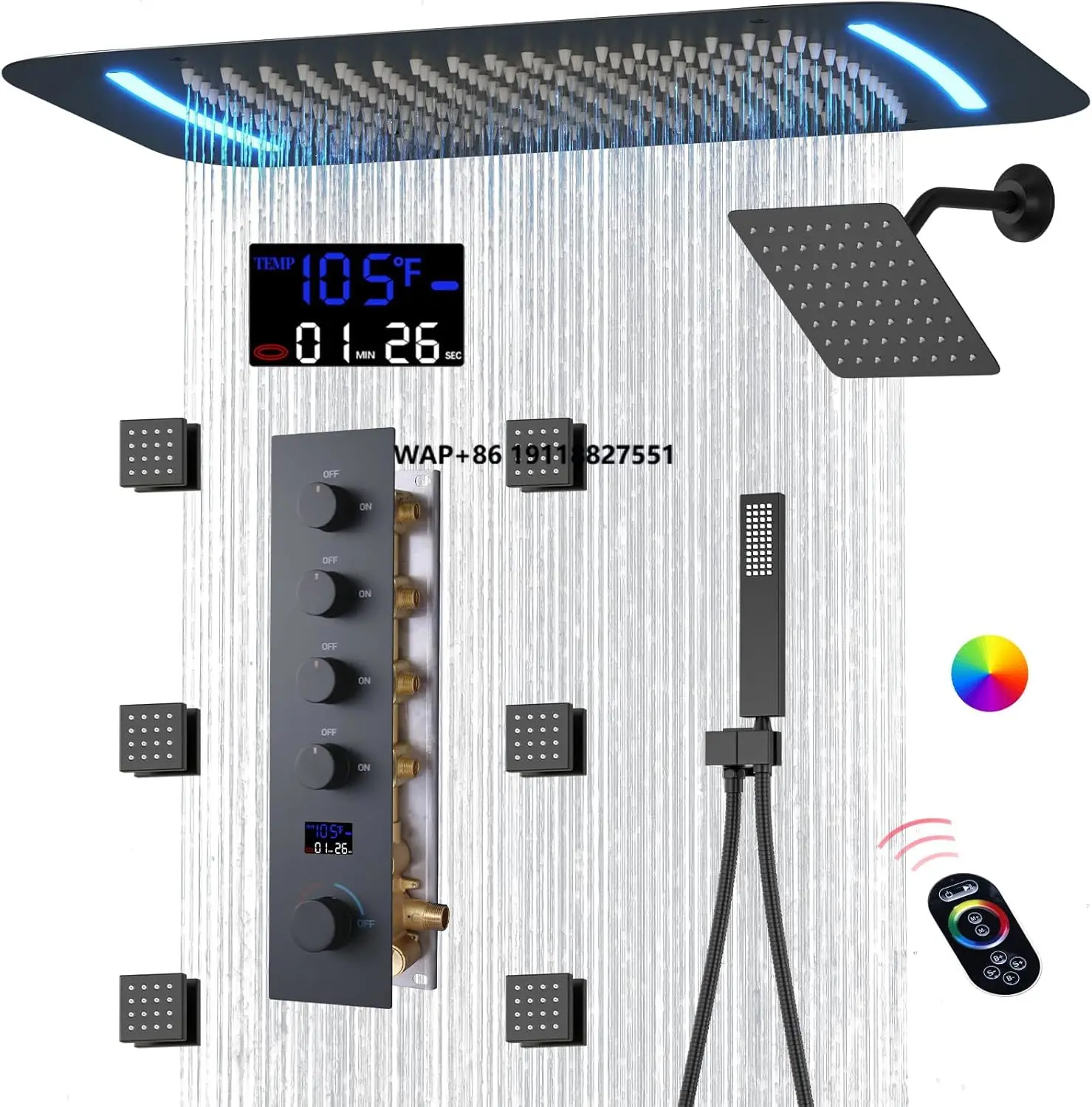 شاشة ديجيتال مجموعة دش نظام يده دش الجسم الطائرات الأمطار رئيس ماتي الأسود نحى الذهب مجموعة دش الحمام