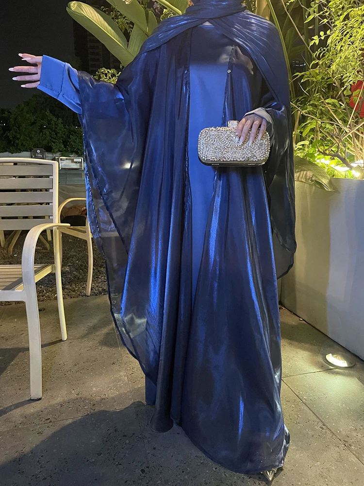 우아한 분위기의 단색 로브 의상, 멜빵 드레스와 숄, 여성 캐주얼 정장, 신상 봄 무슬림 여성 투피스 세트