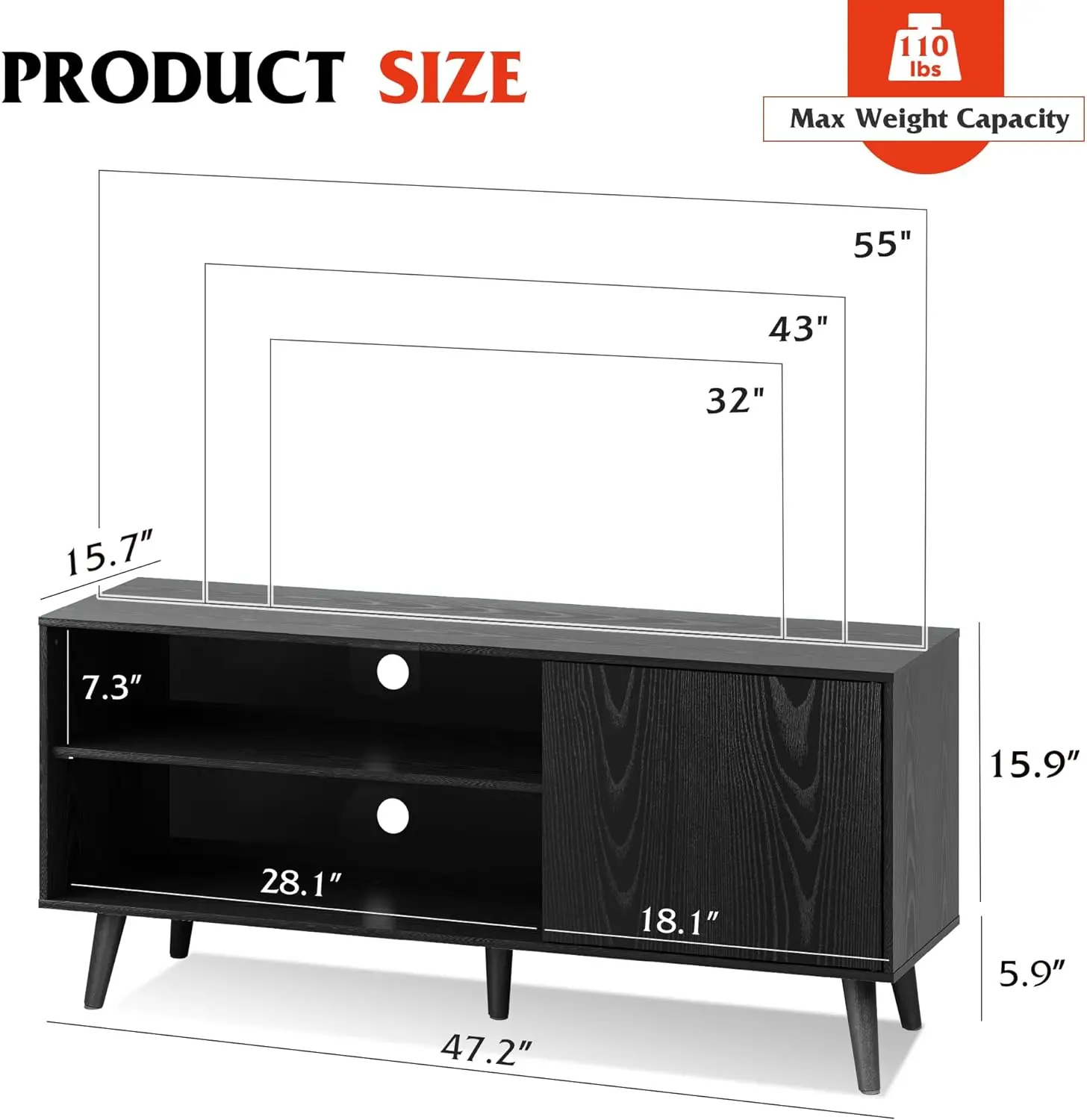 Mid-Century Modern TV Stand for 55