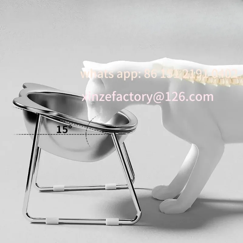 

Customizable Raised Cat Bowls Tilted Neck Guard Cat Food Bowl 304 Stainless Steel Shatter-resistant Elevated 15° Pet Supplies fo