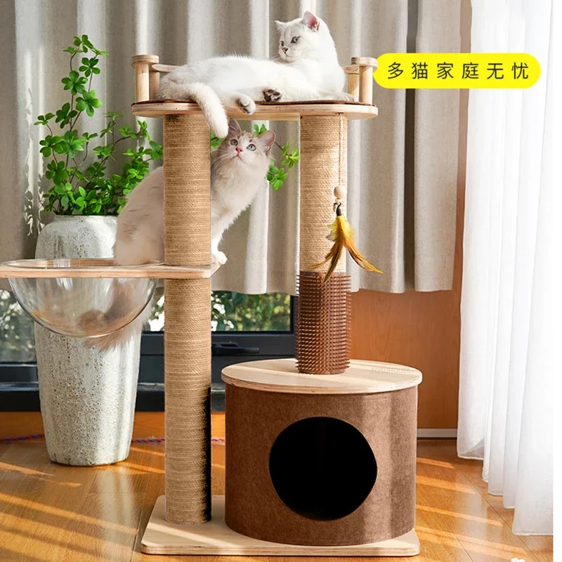 Luxury Cat Scratchers Cat Tree House Solid Wood Cabinet Multi-layer Kitten Frame Space Capsule Jumping Platform Supplies