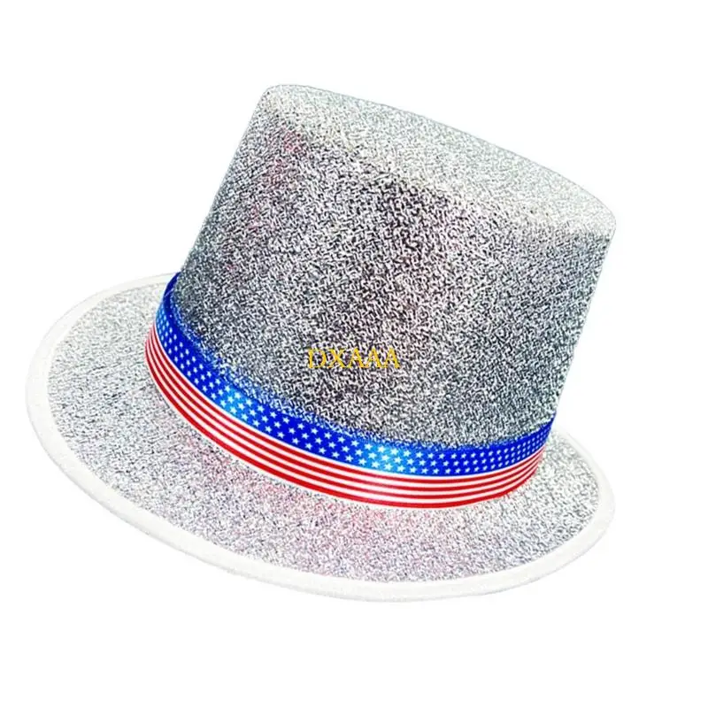 DXAA Shimmering Magicians Hat for Men Women with Satined Belt Music Festival Costume Props Jazzy Caps for Independence Day