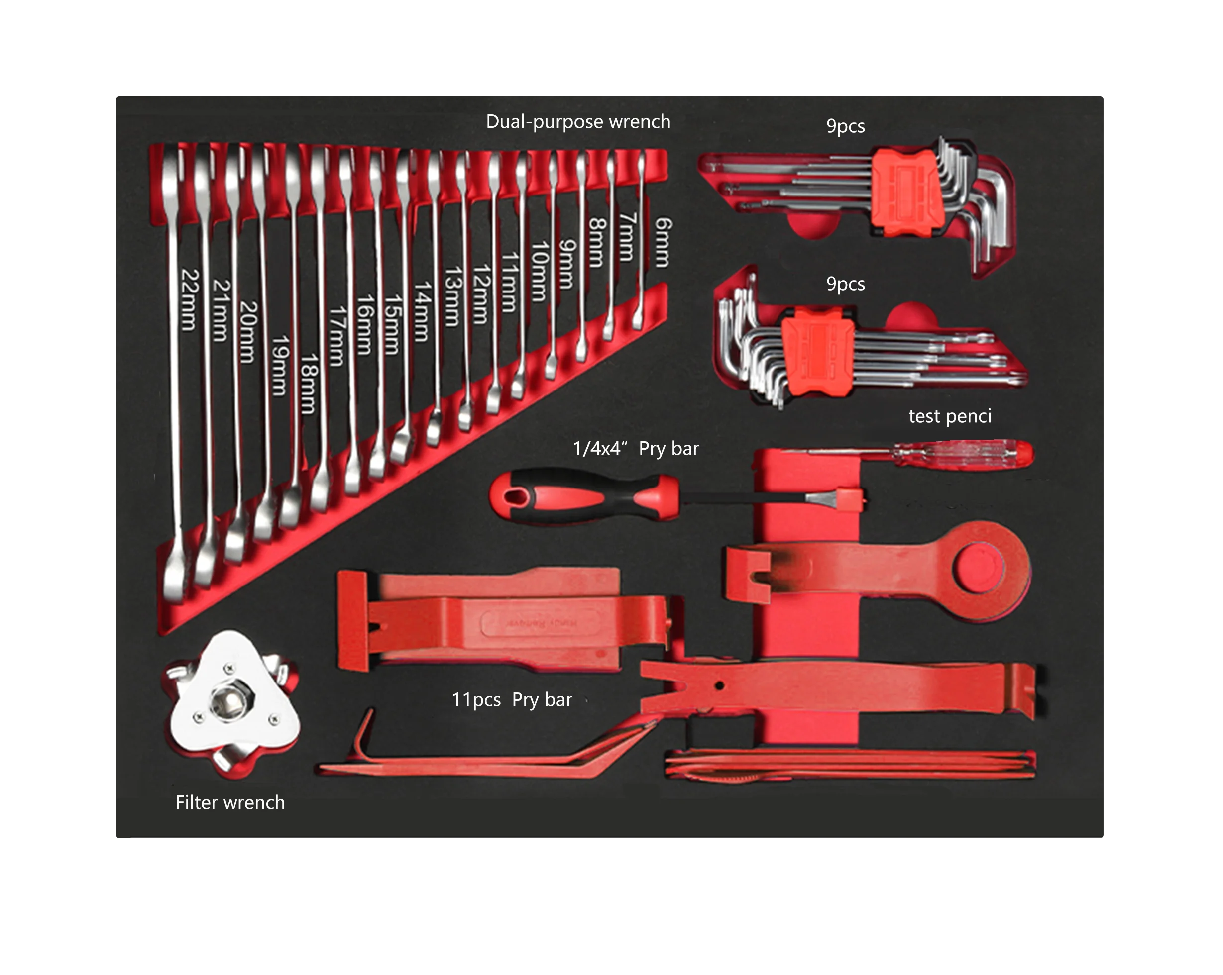 

49PCS EVA Foam Tray Double Open End Combination Wrench Door Trim Panel Removal Auto Repair Hardware Hand Tools Workbench Tools