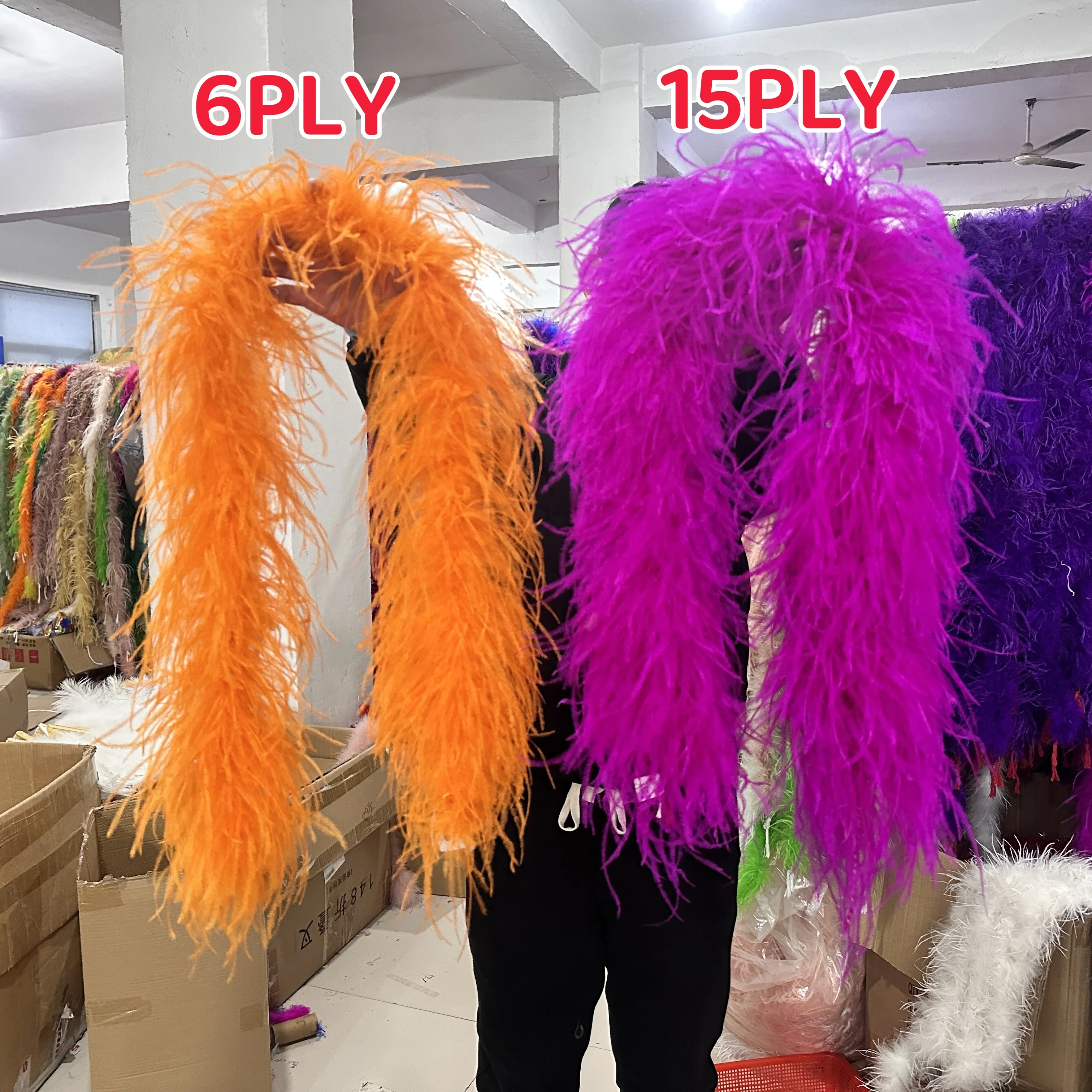 

1Meters White Ostrich Feathers Boa 4 6 10 15 20PLY Custom Fluffy Plumes Boa For Wedding Clothes Shawl Decoration Sewing Crafts