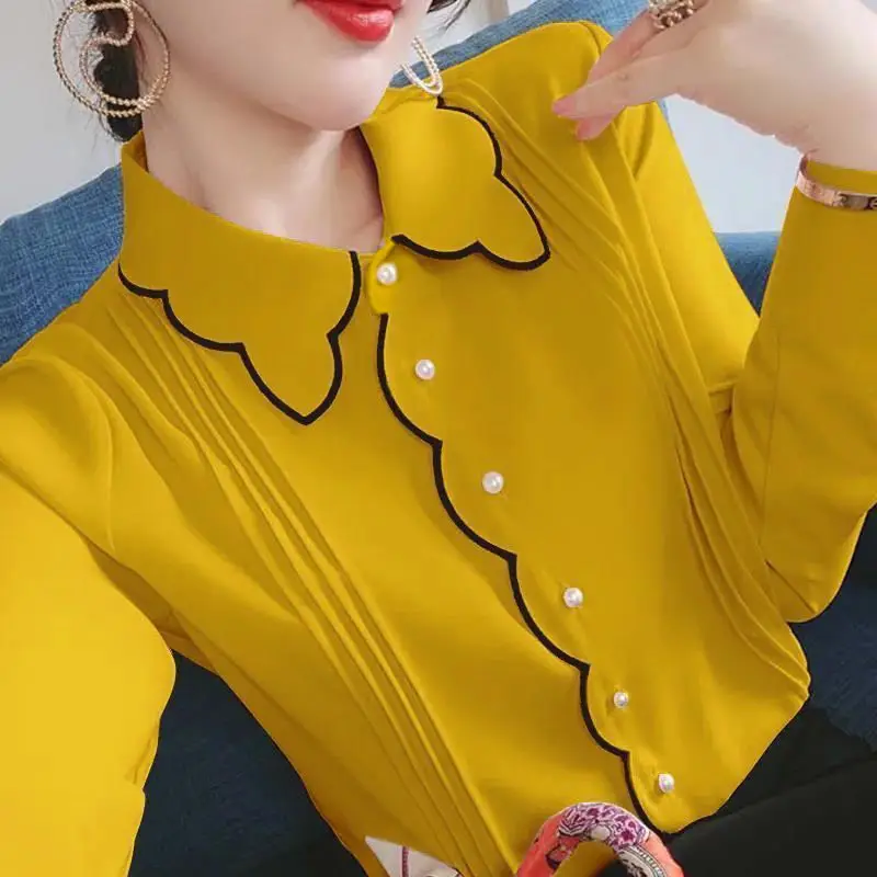 New Western Style Shirt for Women Slim Fit Base Small Shirt Baby Collar Chiffon Shirt Plus Size Top Inner Layer