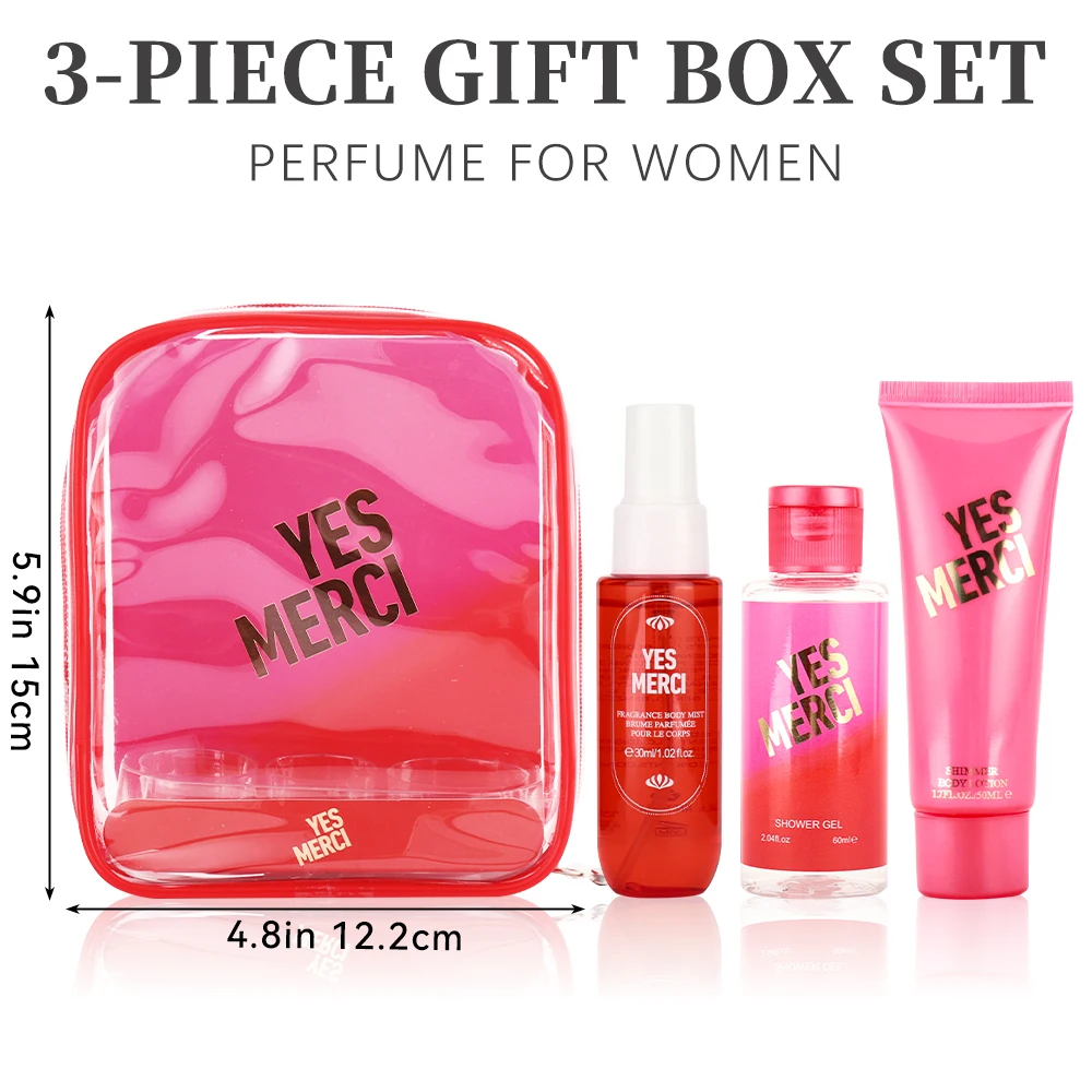 Bath and Body Gift Set for Women & Girls 1.02fl.oz Body Mist 2.04fl.oz Shower Gel 1.7fl.oz Body Lotion Women's Fragrance Sets YE