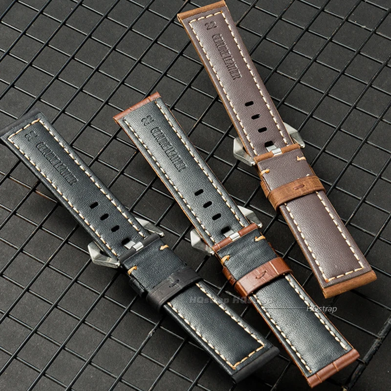 New Style Vintage Leather Watchband for Panerai 20mm 22mm 24mm 26mm Cowhide Handmade Thick Line Strap Watch Accessories Bracelet