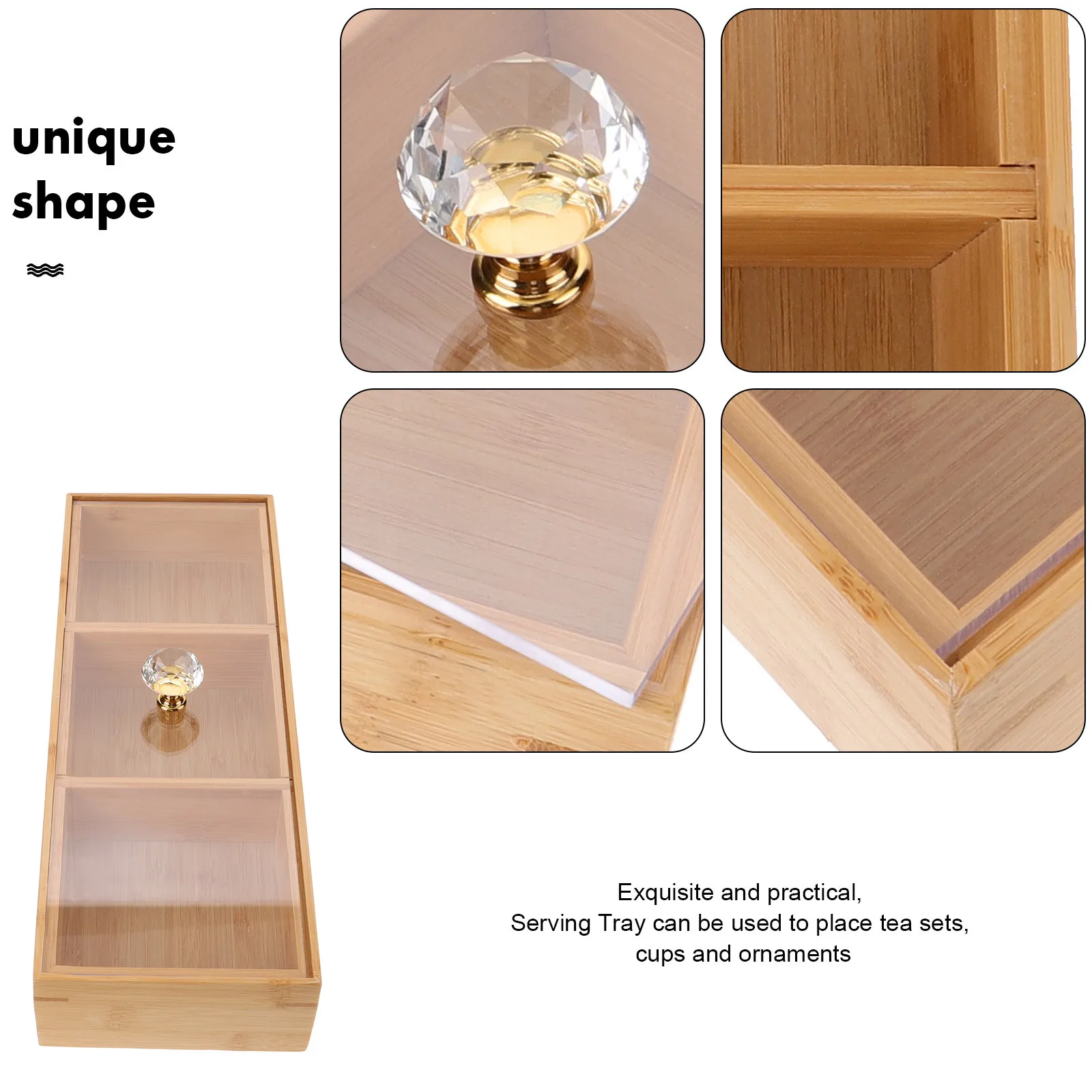 

Multi-Compartment Bamboo Serving Tray with Lid Snacks Fruit Storage Holder Food Dish for Sushi Cake Cookies Daily Use and