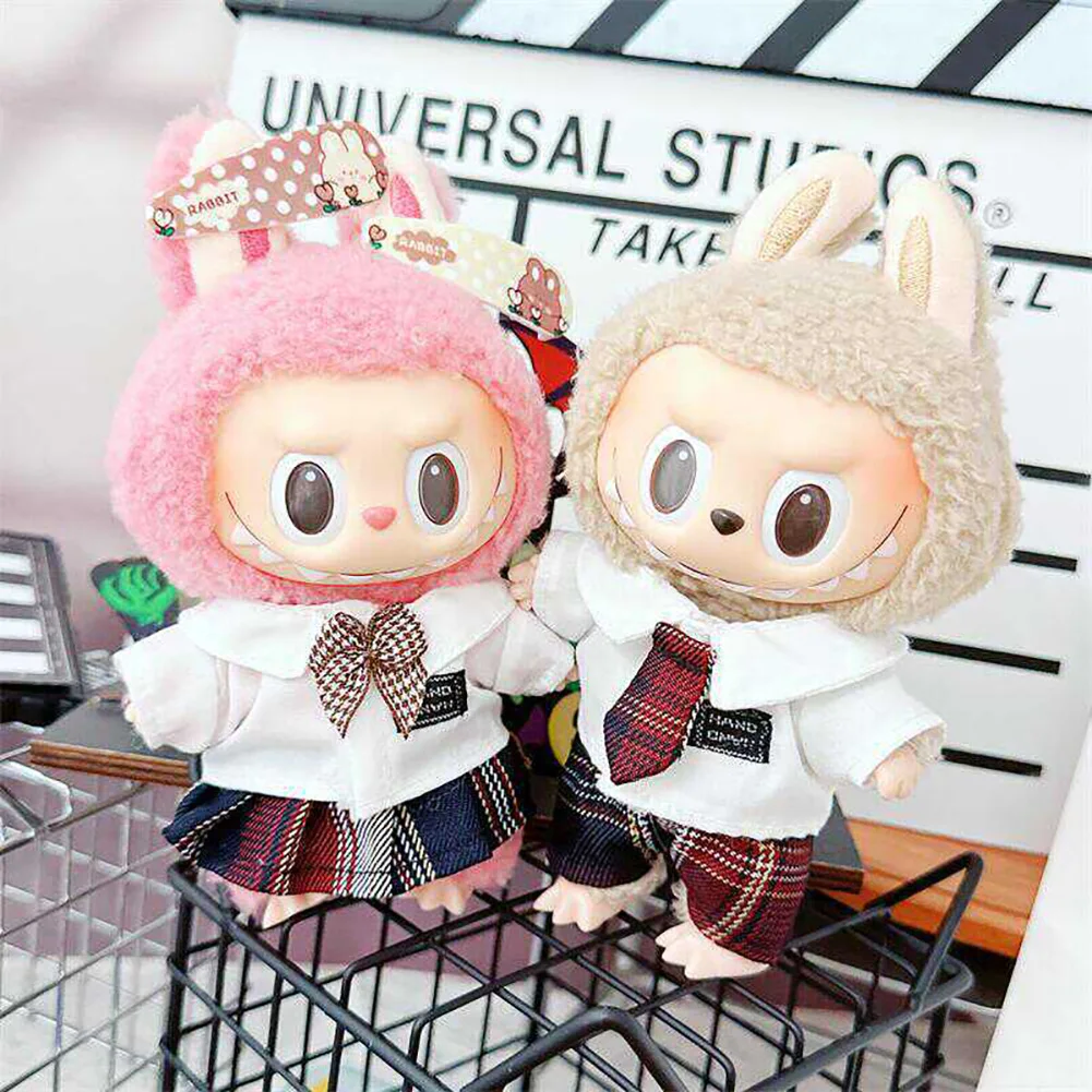 Mini Plush Doll Clothes, Outfit Acessórios para Coréia Kpop Exo Labubu Idol Dolls, JK Skirt Set, jaqueta de couro, presente, 17cm