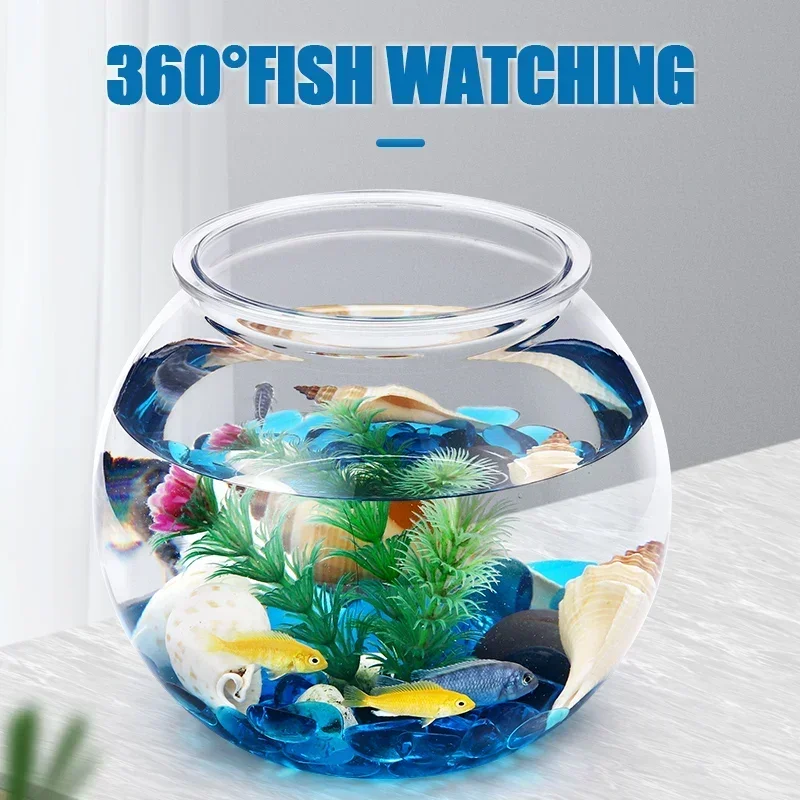 

Small Aquarium Transparent Round Fish Tank Portable Small Fish Bowl Plastic Light Luxury Ornamental Desktop Goldfish Decoration