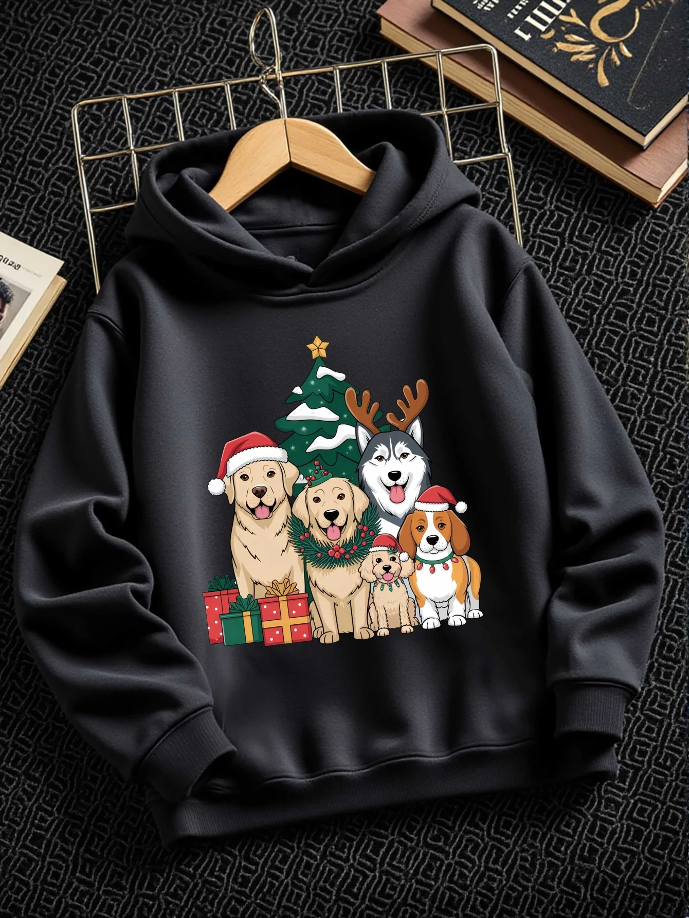 

Boy's Christmas Dog Hoodie with Beagle, Labrador Retriever, Shih Tzu, and Jack Russell Terrier Prints