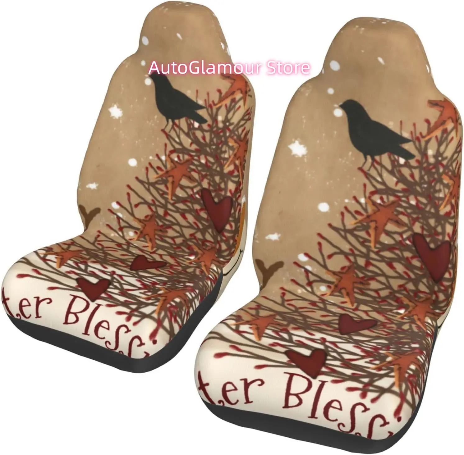 Winter Blessings Snowman 2-Piece   Seat Cover Complete Set - Elastic Seat Protection Cover for Cars, Trucks, Suvs,