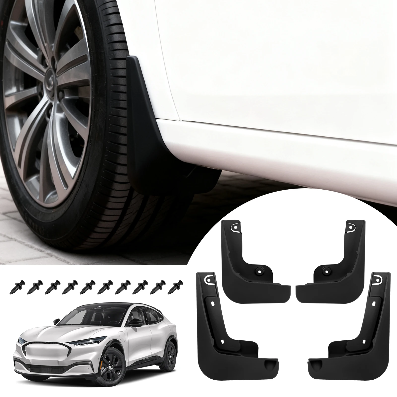 For Ford Mustang Mach E Fender Guard Mud Flaps Splash Guards Mudguards Exterior Accessories 2021-2025 No Need to Drill Holes