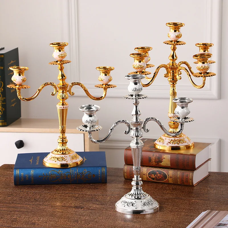 Three heads five heads gold silver retro alloy candle holder hotel home wedding