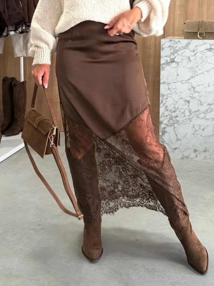 

Новая осенне-зимняя женская сексуальная кружевная лоскутная юбка, элегантная женская тонкая макси-юбка, модные длинные юбки для вечеринок в уличном клубе