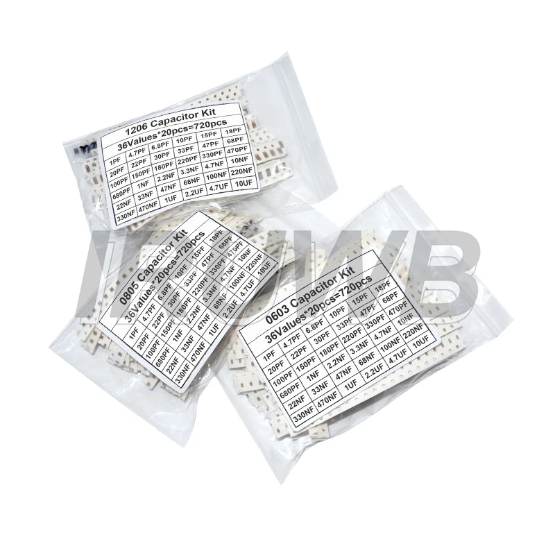 0603 0805 1206 320PCS 720PCS SMD Capacitor Kit Assorted Kit 16/36Values 1PF~1UF