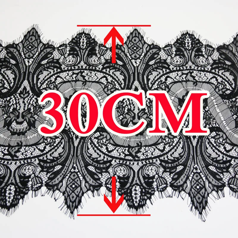 (3 meters/lot) 300mm White Black Eyelash Lace Fabric Voile Lace Trim Embroidered Wedding Manual Dress Fabric Diy Ribbon