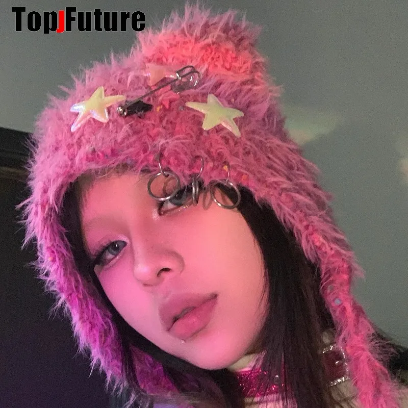 Y2K girl Harajuku Gothic Lolita cat Ear Hat Women Punk Designer Winter Beanie Hat Gothic lolita  streetwear StarAccessories Cap