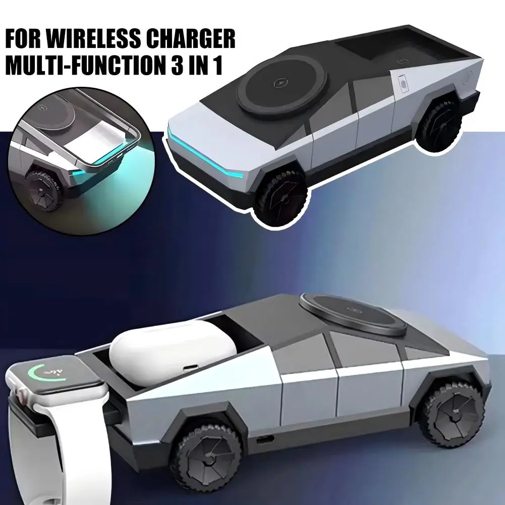

Cybertruck Model Desktop Stand Multifunctional 3 in 1 Charger for For IPhone (15W),Apple & Samsung Watch(2.5W), Earbuds (5W)