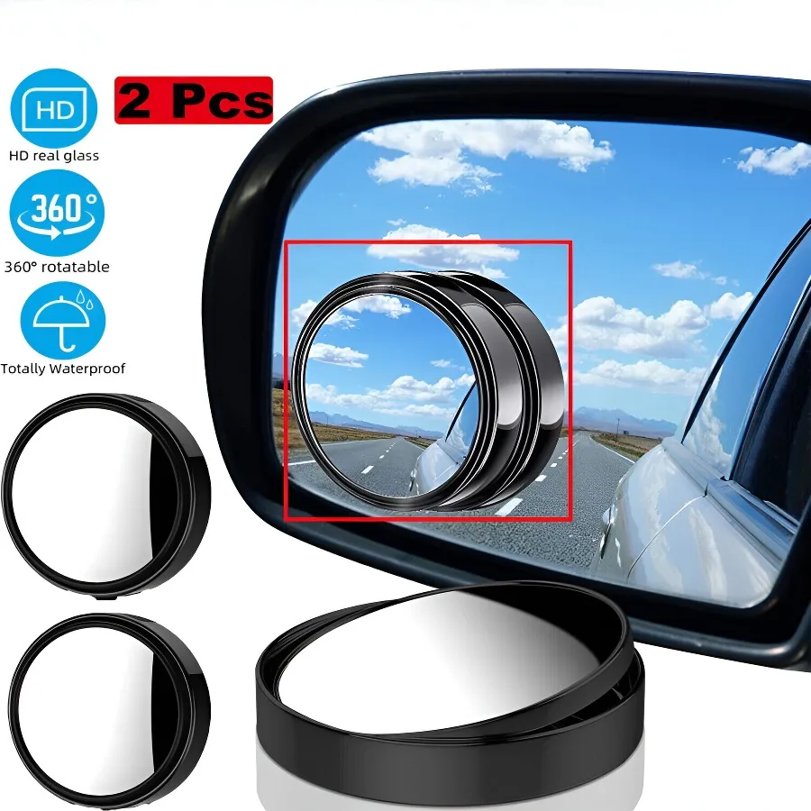 

HD Blind Spot Mirrors (Set of 2) – 360-Degree Rotatable Wide Angle Mirror – Universal Stick-On Convex Mirrors for Safer Lane Mer