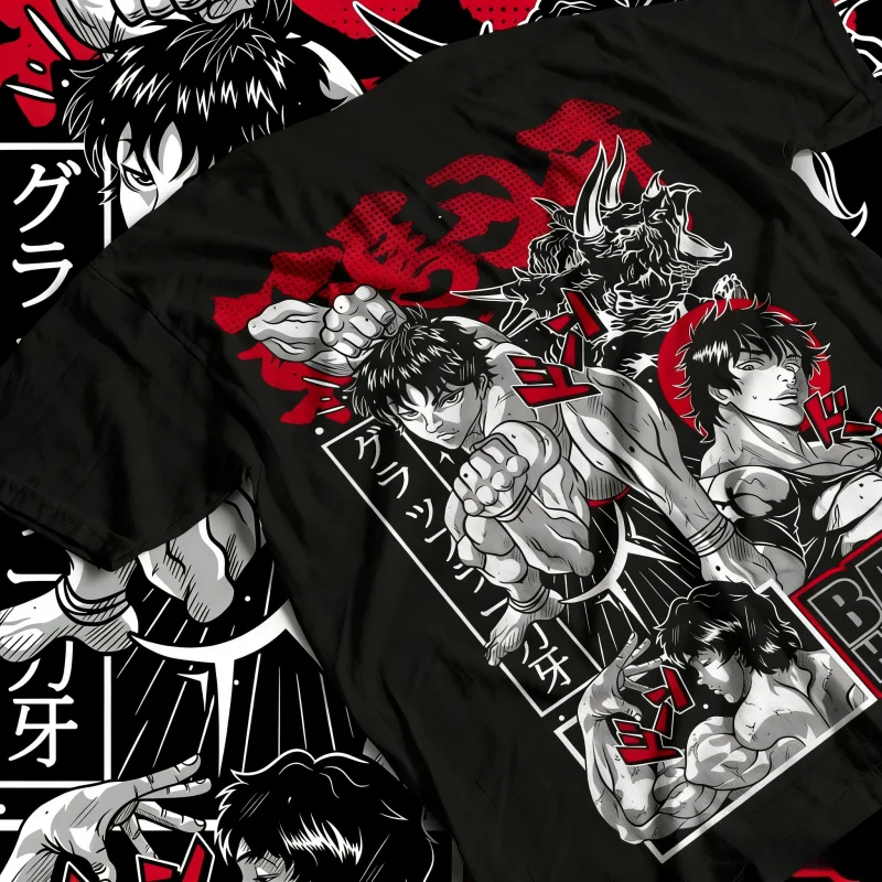 Camiseta de Baki The Grappler, superventas de verano, Baki Hanma Yujiro Hanma Baki, regalo de Anime, camisa de cuello redondo para hombre