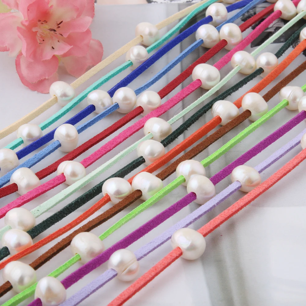 Bracelets Natural Freshwater Pearl Charm Fashion Korean Velvet Wrapped Pearl Multi-layer Bracelet and Necklace