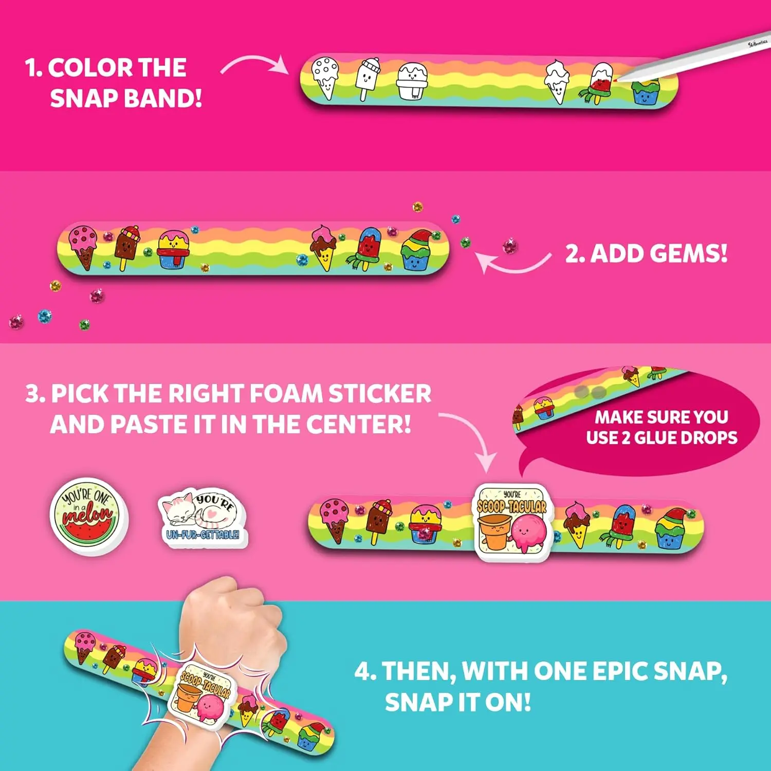 نشاط الحرف اليدوية - Snap Bandz، أربطة الصداقة، أنشطة فنية وحرف المجوهرات DIY، خالية من الفوضى، مجموعة إبداعية، 8 نطاقات (8.6 بوصة)، هدايا