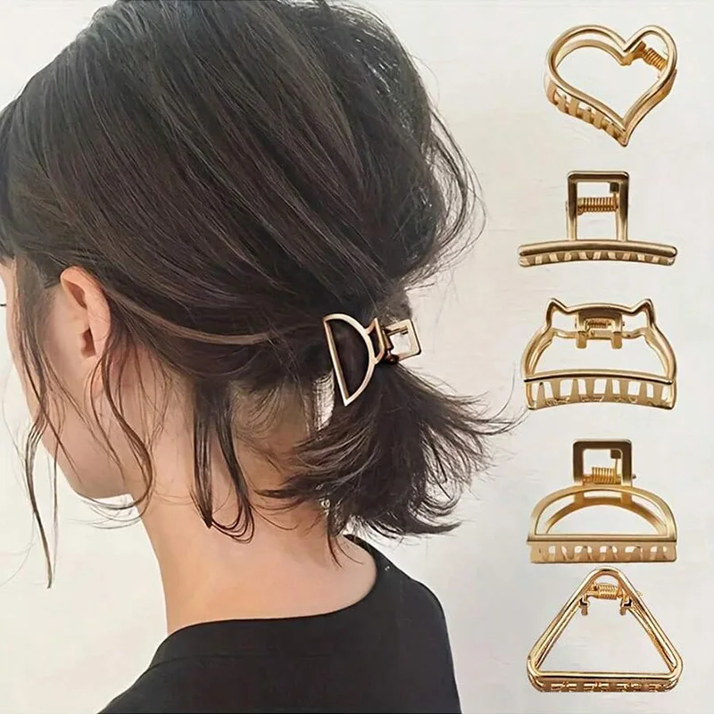 5 adet/takım Vintage küçük Hollow kadınlar kızlar için geometrik alaşım saç pençe tatlı Metal saç klipleri tokalar moda saç aksesuarları