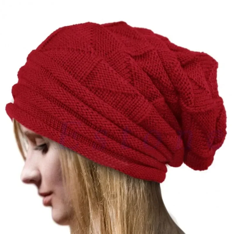 Women Baggy Slouchy Caps Winter Knitted Beanies Hat Classical Skullies Ladies Fordable Woolen Cap Ear Warmer Bonnet Berets