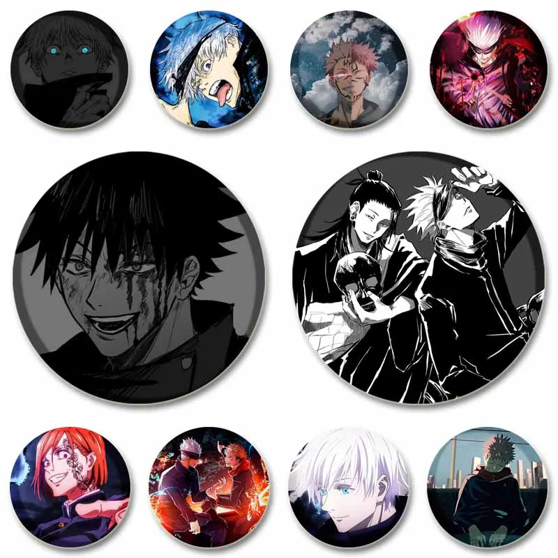 Broche de hojalata Jujutsu Kaisen de Anime japonés, insignia de icono de figura, Broches hechos a mano, broche para ropa de mochila