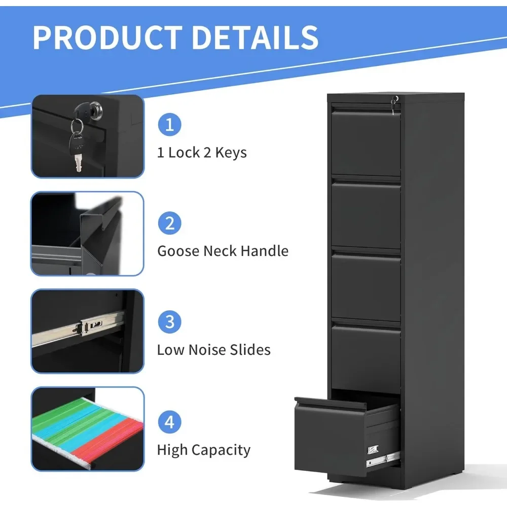 Vertical File Cabinet with Lock, File Cabinet for Home Office,