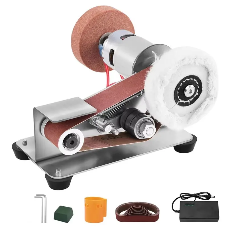 Mini Electric Belt Sander DIY Polishing Grinding Machine Multifunctional Grinder Cutter Edges Sharpener 10PCS Belt