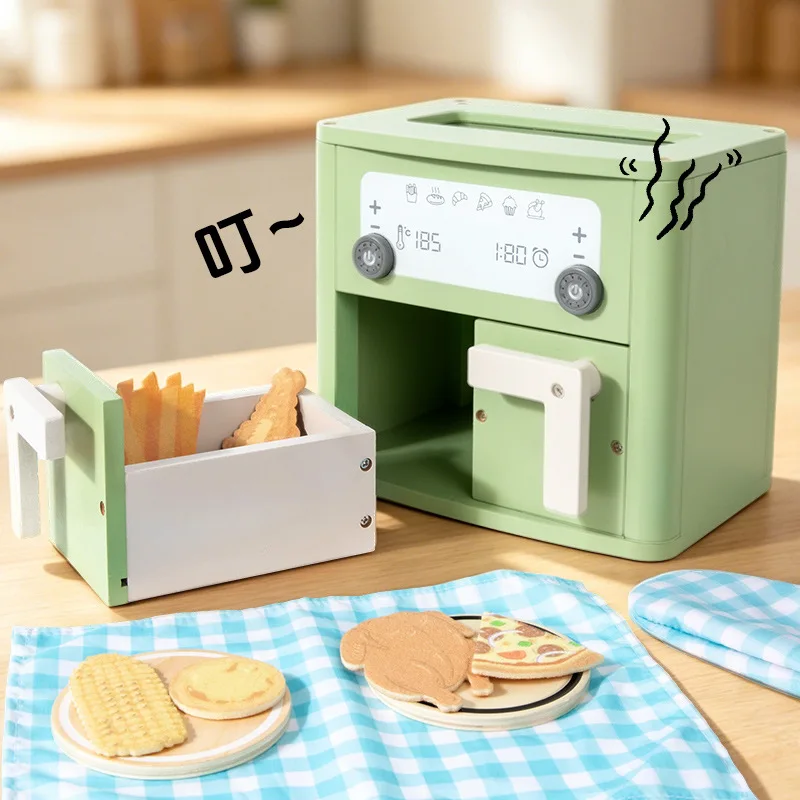 wooden-pretend-play-air-fryer-kitchen-toy-set-kids-simulation-oven-cooking-game-with-food-accessories
