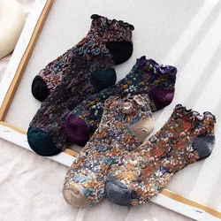 Calcetines de algodón con estampado de flores y hongos, medias retro de corte forestal, novedad de primavera y verano, 2023