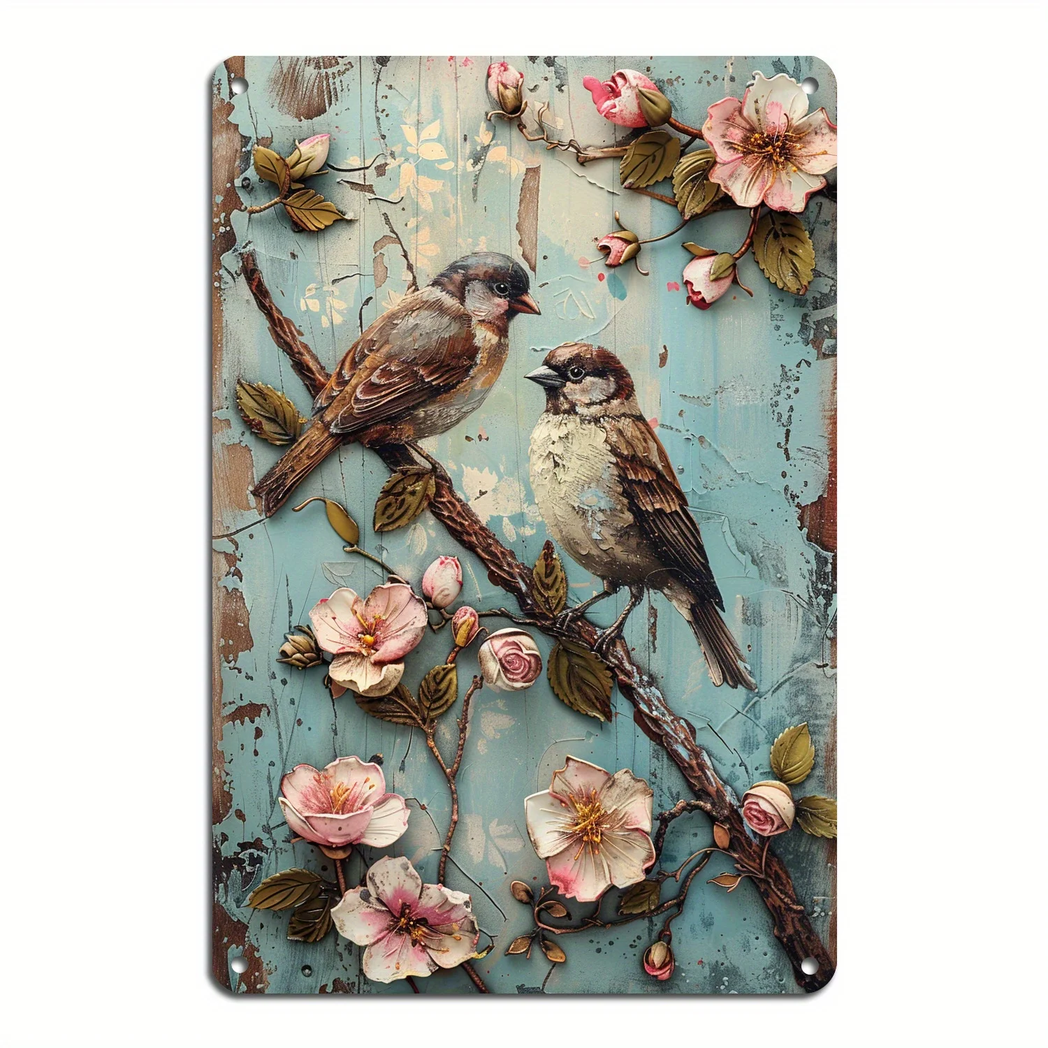 Vintage Tin Sign Rustic Bird Wall Art Decorative Metal Sign with Floral Design Suitable for Home and Garden Garden Decoration