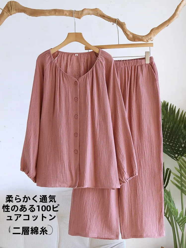 100-pure-cotton-sleepwear-women's-spring-autumn-lightweight-long-sleeve-soft-home-clothes-pink-home-fashion-cotton-pajamas