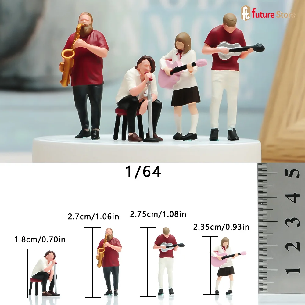 

Окрашенная миниатюрная фигурка 1/87 1/64 1/43 1/24 1/18: Группа музыкантов (певец, гитарист, басист) в сидячей позе, 3D-печать, диорама, реквизит для сцены, кукла