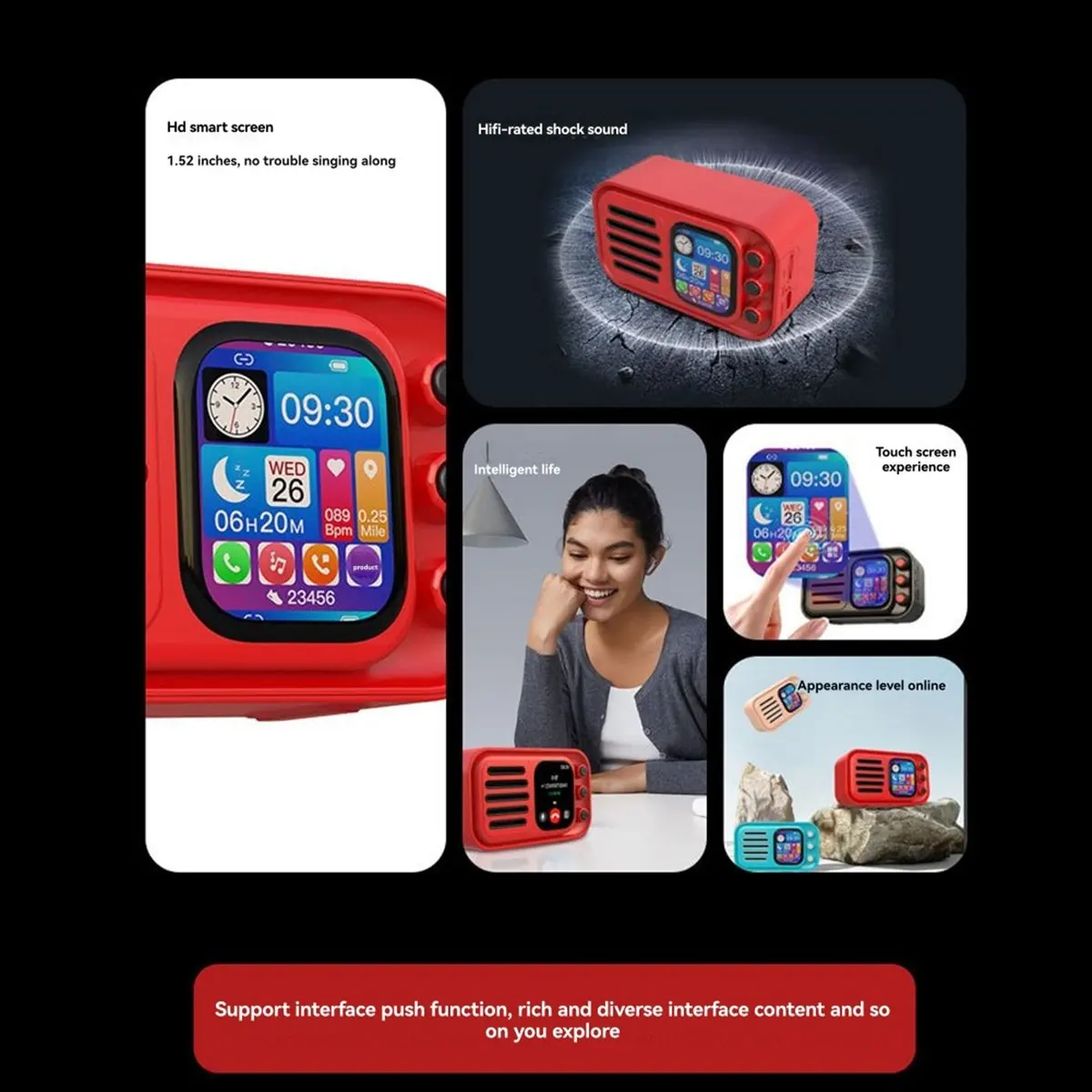 

Лучшие беспроводные Bluetooth-колонки HiFi, портативный ретро-сенсорный экран, FM-радиокарта, сабвуфер с будильником, дисплей текста, A