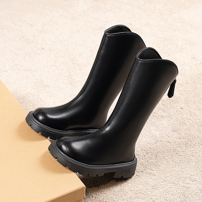 Little Girls Tall Winter Boots Fleece Lined Warm Non Slip Thick Sole Back Zipper For Cold Weather Daily Outdoor Dress Occasions
