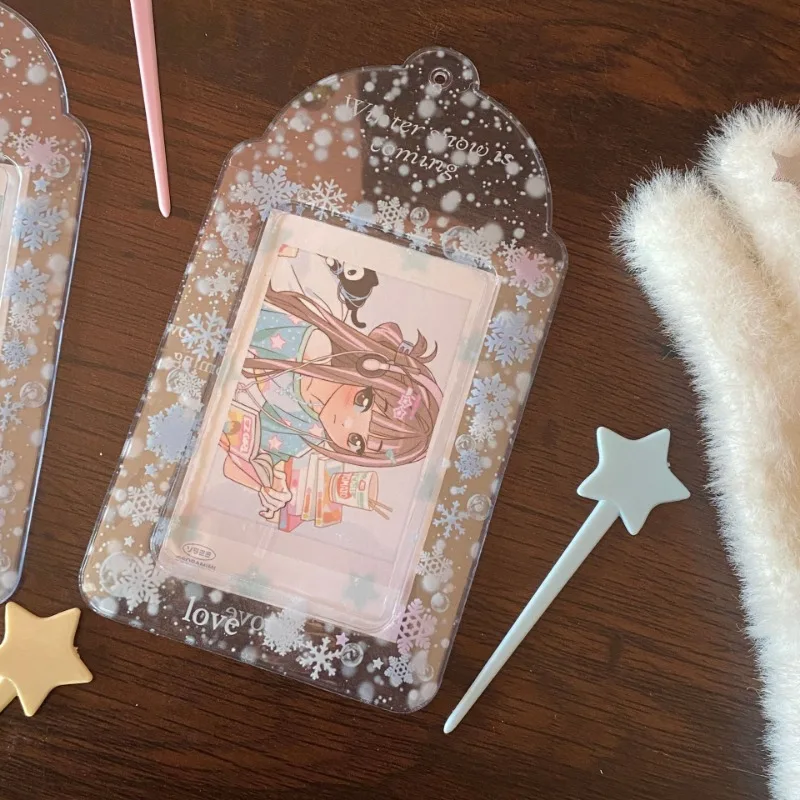 Creative Design Kpop Photocard Holder Fashion Snowflake Displaying Photo Card Cover Case Portable ID Student Card Protector